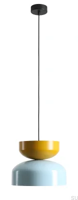 Lampa wisząca Tula Dark Metalowa Błękitna z Musztardowym
