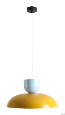 Lampa wisząca Ella Dark Metalowa Musztardowa z Błękitnym
