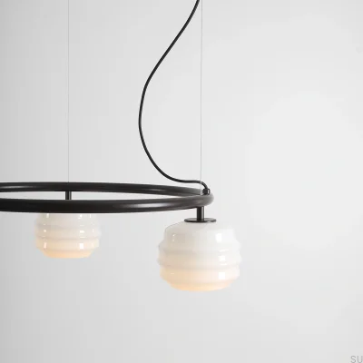 Lampa wisząca Puff 3 Ring Metalowa Brązowa z Mlecznymi Kloszami