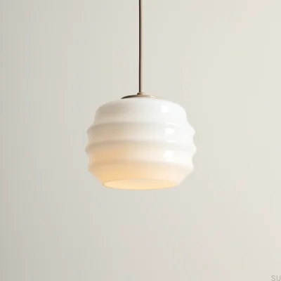 Lampa wisząca Puff Metalowa Beżowa z Mlecznym Kloszem