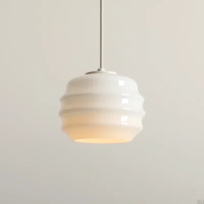 Lampa wisząca Puff Metalowa Kremowa z Mlecznym Kloszem