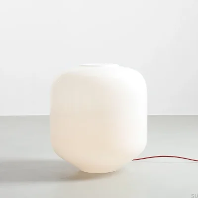 Lampa podłogowa Flask XL Szklana Mleczna z Wiśniowym Przewodem