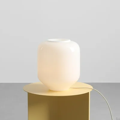 Lampka stołowa Flask L Szklana Mleczna z Kremowym Przewodem