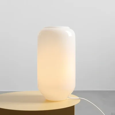 Lampka stołowa Flask M Szklana Mleczna z Kremowym Przewodem