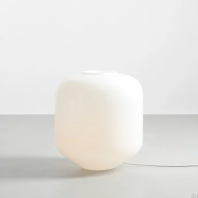 Lampa podłogowa Flask XL Szklana Mleczna z Kremowym Przewodem