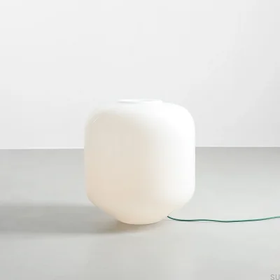 Lampa podłogowa Flask XL Szklana Mleczna z Szałwiowym Przewodem