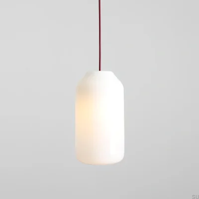 Lampa wisząca Flask M Szklana Mleczna z Wiśniowym Przewodem