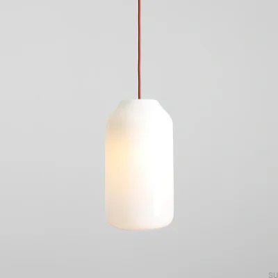 Lampa wisząca Flask M Szklana Mleczna z Terakotowym Przewodem