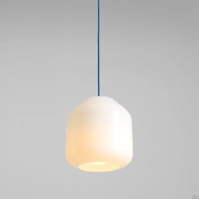Lampa wisząca Flask S Szklana Mleczna z Szafirowym Przewodem