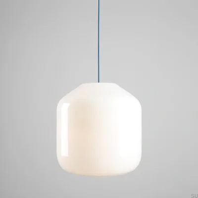 Lampa wisząca Flask XL Szklana Mleczna z Szafirowym Przewodem