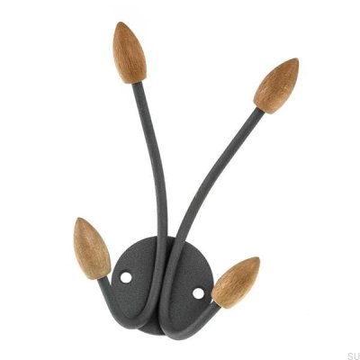 Wieszak ścienny 20044 Szary z drewnianymi dębowymi zakończeniami