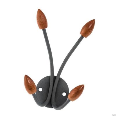 Wieszak ścienny 20044 Szary z drewnianymi zakończeniami