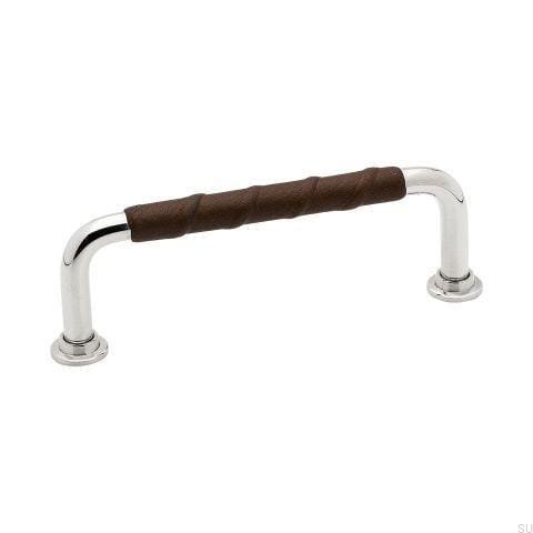 Uchwyt meblowy podłużny 1353 z niklu ze skórzaną wstawką od Beslag Design